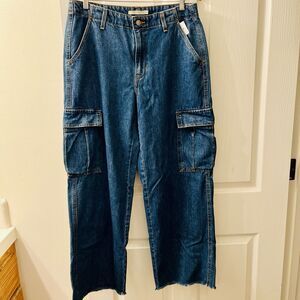Levi's 94 Baggy Cargos Wms 29 x 32 Jeans Blue Mid Rise Raw Hem Flap Pocket 32x30